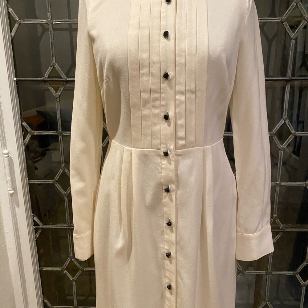 J. Crew Cream Long Sleeve Shirt Dress with Mandarin Collar